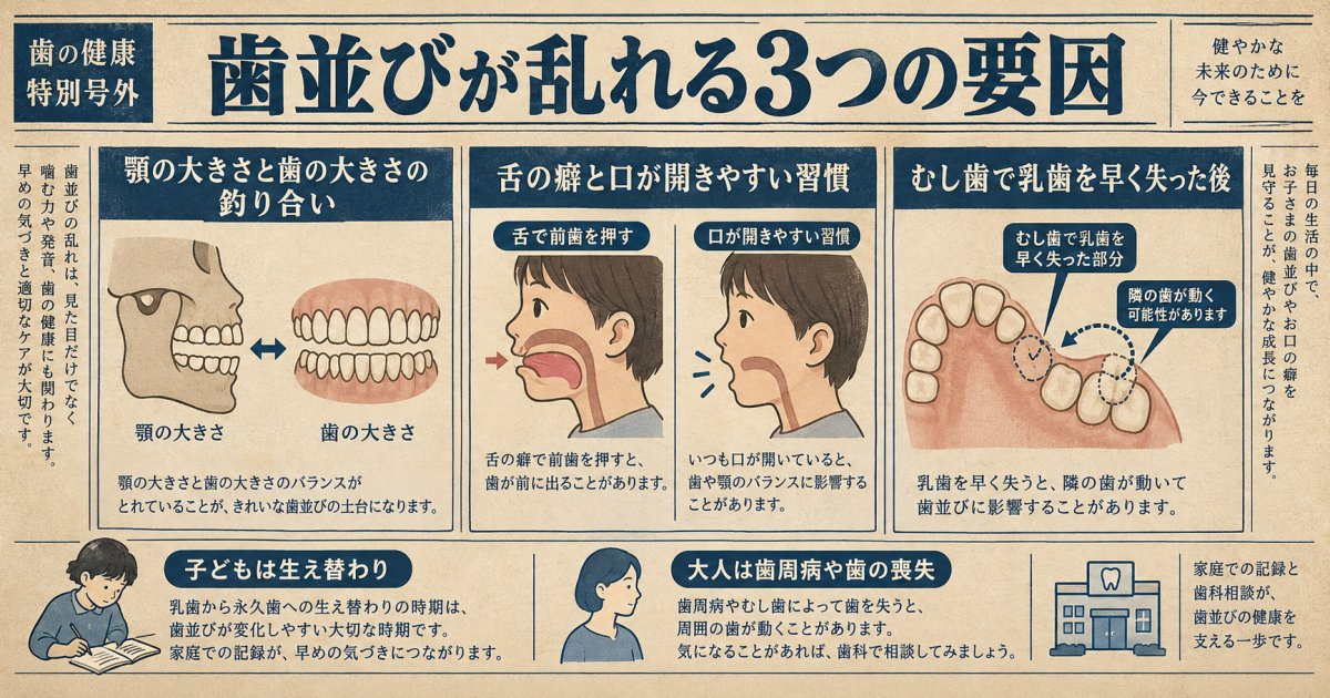 歯並びが乱れる原因は遺伝や癖だけでなくむし歯も関係します